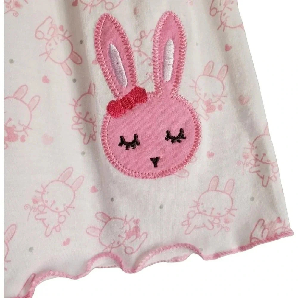 6-12m Baby Girls Dress. White with Pink Bunny. Cotton Dress For Baby - Picture 3 of 4